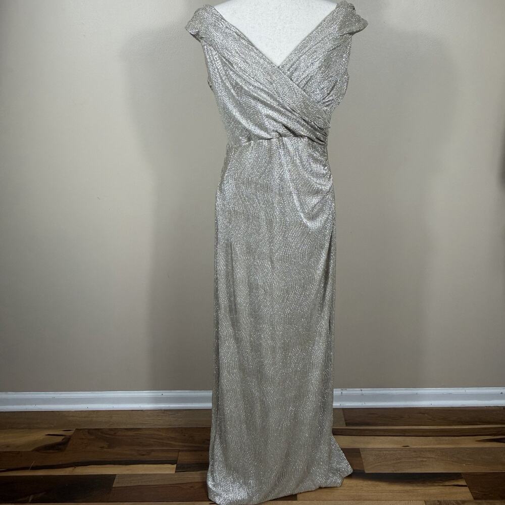 Lauren Ralph Lauren Metallic Gold Evening Gown 12 Formal Wedding Prom Grecian